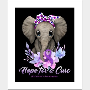 Hope for a Cure Flower Elephant Alzheimer's Awareness Posters and Art